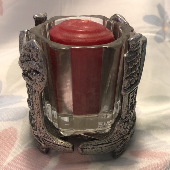 Vintage 1996 Carson Pewter Candle Holder "Home Sweet Home" w/votive&candle 3x3 - Picture 4 of 4